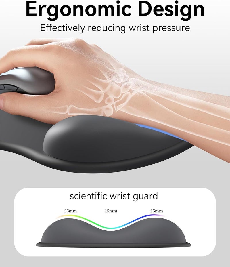 eulps Mouse Pad with Gel Wrist Rest, Ergonomic Comfortable Computer Wrist Support for Laptop, Pain Relief Mousepad with Non-Slip PU Base for Office & Home (Black) - Image 2